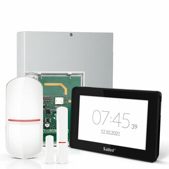 INTEGRA 32 RF pack met zwart INT-TSH2 7&quot; touchscreen bediendeel, RF module, draadloze multifunctionele detector en PIR